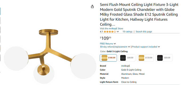 mnikopE Semi Flush Mounted Ceiling Light Fixture , Open Box