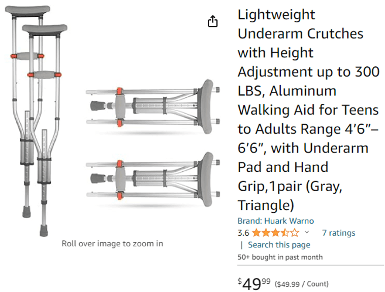 Huark Warno Universal Aluminum Crutches , Like New/Open Box