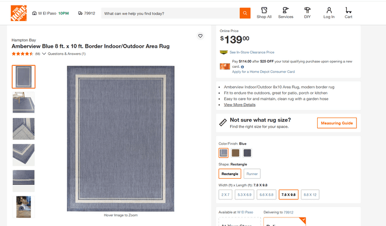 Hampton Bay Amberview Blue Border Indoor/Outdoor Area Rug, 8 x 10 ...