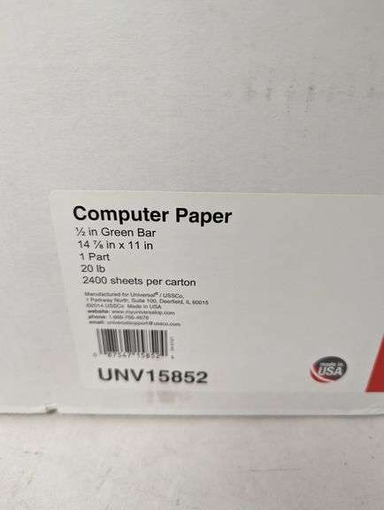Universal Green Bar Computer Paper, 20lb, 14-7/8 x 11, Perforated Margins, 2400 Sheets , Like New/Open Box