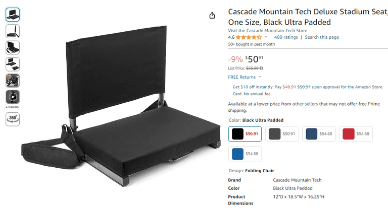 Cascade Mountain Tech Deluxe Stadium Seat , Contains Defect