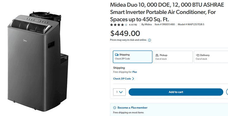 Midea Duo Smart Inverter Portable Air Conditioner, MAP12S1TGR-S , Employee Tested