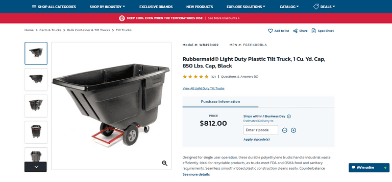 Rubbermaid Commercial Utility Cart , Like New/Open Box