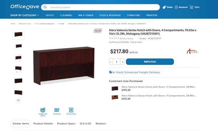Alera Valencia Series Hutch w/ Doors , Like New/Open Box