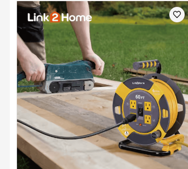LEPENEL Extension Cord Storage Reel – 15A Circuit Breaker, 4 Grounded Outlets, Holds 100ft 16/3 Or 75ft 12/3 Cord, Hand Crank, ETL Listed