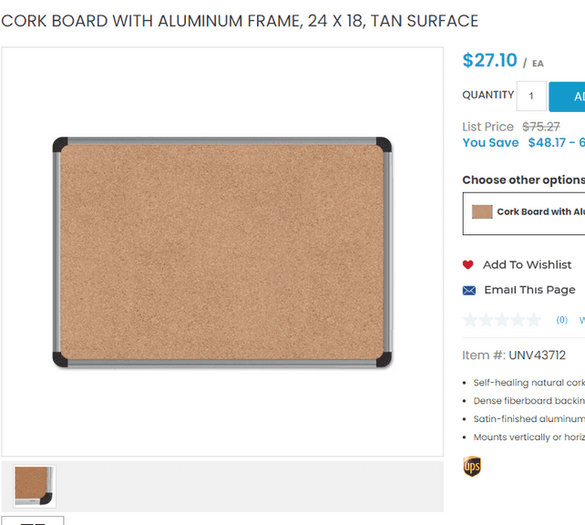 CORK BOARD WITH ALUMINUM FRAME, 24" X 18" , Like New/Open Box