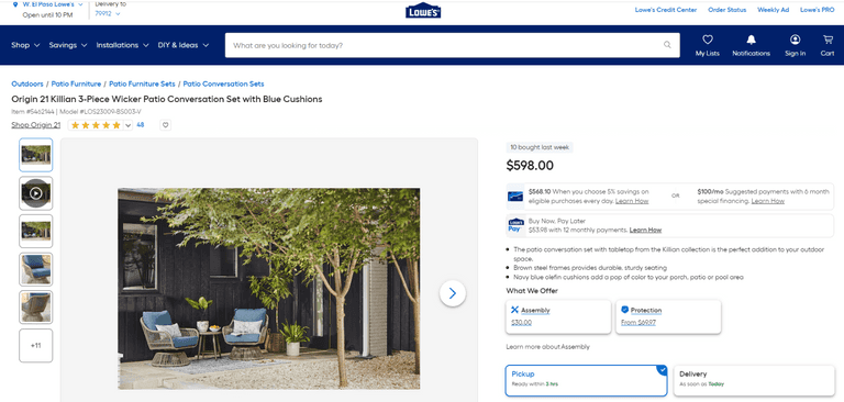 Origin 21 Killian 3-Piece Wicker Patio Conversation Set , Like New