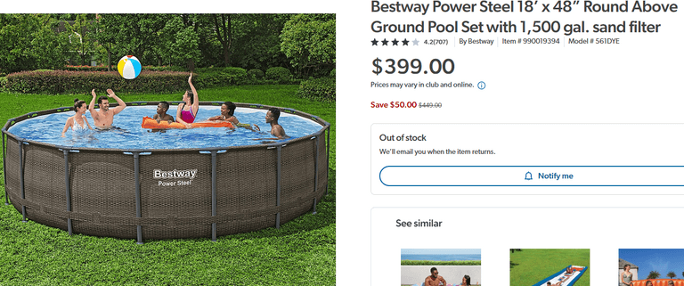 Bestway Power Steel 18’ x 48” Round Above Ground Pool Set , Untested/Uninspected