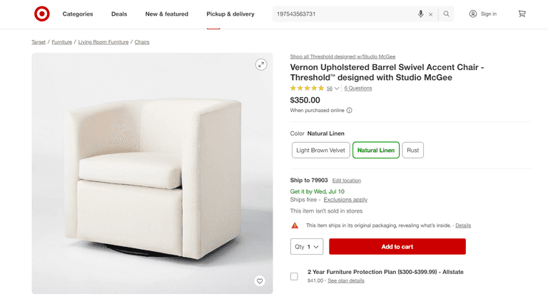 Threshold Vernon Upholstered Barrel Swivel Accent Chair , Like New/Open Box