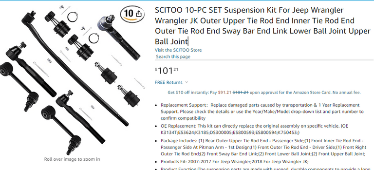 SCITOO 10-PC SET Suspension Kit For Jeep Wrangler 2017 , Open Box