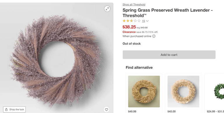 Spring Grass Preserved Wreath Lavender , Like New/Open Box