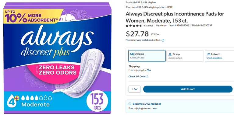 Always Discreet plus Incontinence Pads for Women , Visually Good ...