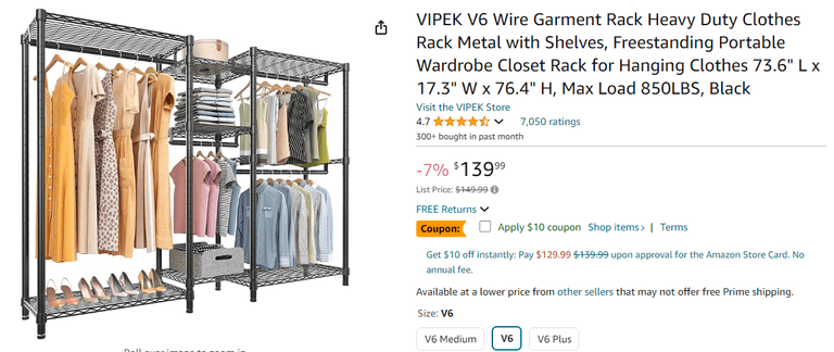 VIPEK V6 Wire Garment Rack , Like New