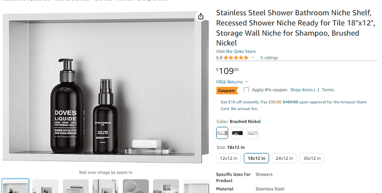 Stainless Steel Shower Bathroom Niche 18"x12"x 4" , Open Box