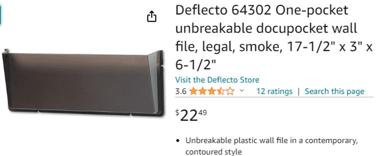 Deflecto One-Pocket Unbreakable Docupocket Wall File Set , Visually Good Condition