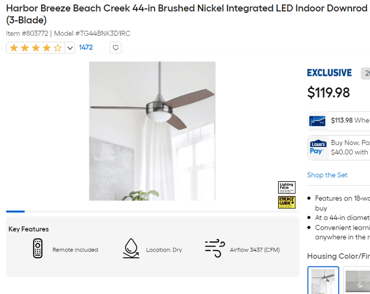 Ceiling Fan with Light , Untested/Uninspected