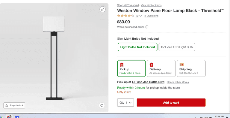 Weston Window Pane Floor Lamp , Like New/Open Box