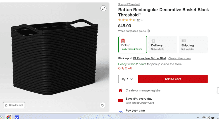 Rattan Rectangular Decorative Basket , Like New/Open Box