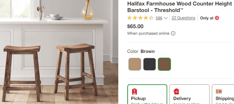 Threshold Halifax Farmhouse Wood Counter Height Barstool , Visually Good Condition