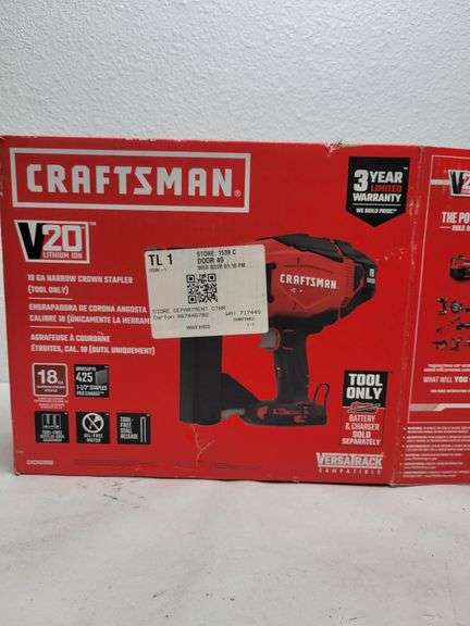 Craftsman V20 Lithium Ion Narrow Crown Stapler , Untested/Uninspected