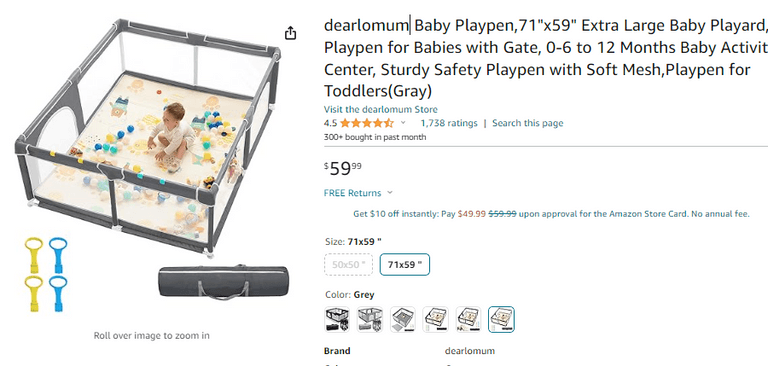 60" x 70 " x 26 " Large Baby Playpen , Open Box