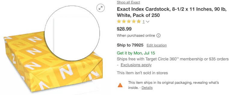 Exact Index Cardstock, 8-1/2 x 11 Inches, 90 lb, White , Visually Good Condition