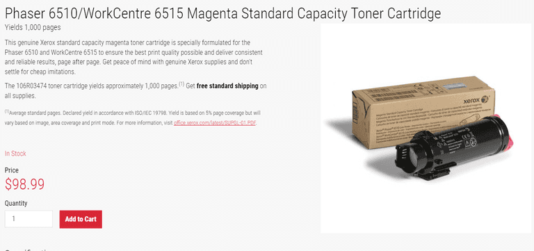 Magenta Standard Capacity Toner Cartridge , Untested/Uninspected