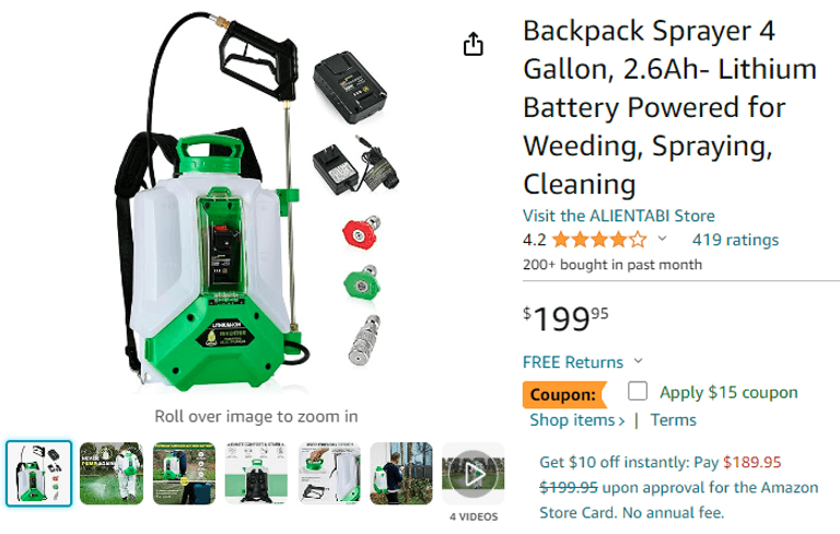 Alientabi Backpack Sprayer 4 Gallon , Open Box