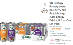 V8 +Energy Pomegranate Blueberry and Peach Mango Juice Energy Drinks , Contains Defect