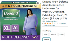 Depend Night Defense Adult Incontinence Underwear For Women, XL , New/Sealed