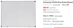 Universal Dry Erase Board, 4' x 3' , Visually Good Condition