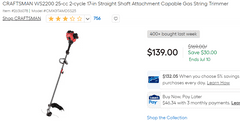 CRAFTSMAN Straight Shaft Attachment Capable Gas String Trimmer , Untested/Uninspected