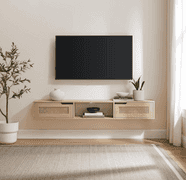 Walker Edison Modern Rattan Flip-Down-Door Wall-Mounted Floating Stand , Like New/Open Box