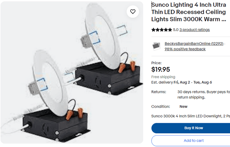 Sunco Lighting 4 Ultra Thin LED Recessed Ceiling Lights Set Of 8 Boxes 16 Lights Total , Open Box