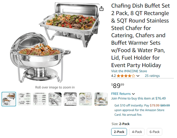 Chafing Dish Buffet Set 2 Pack, 8 QT Rectangle & 5QT Round Stainless ...