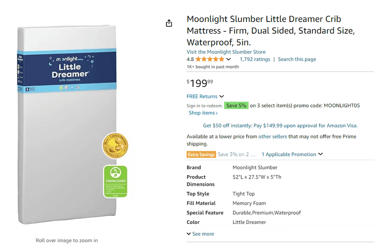Moonlight Slumber Little Dreamer Cradle Mattress main image 1