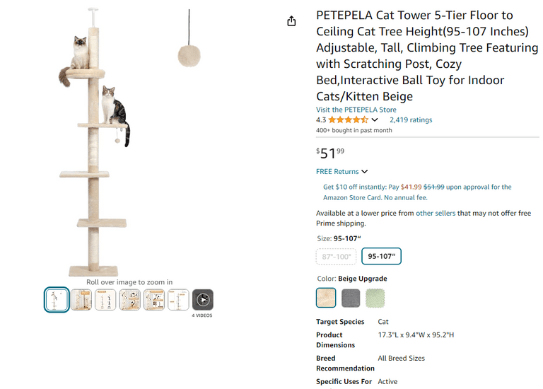 Petepela 5-Tier Floor to Ceiling Cat Tower , Open Box