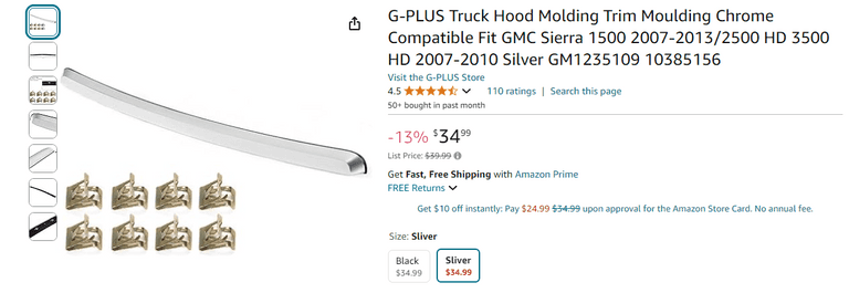 86564533 G-PLUS Truck Hood Molding Trim Molding Chrome Compatible Fit GMC Sierra ...
