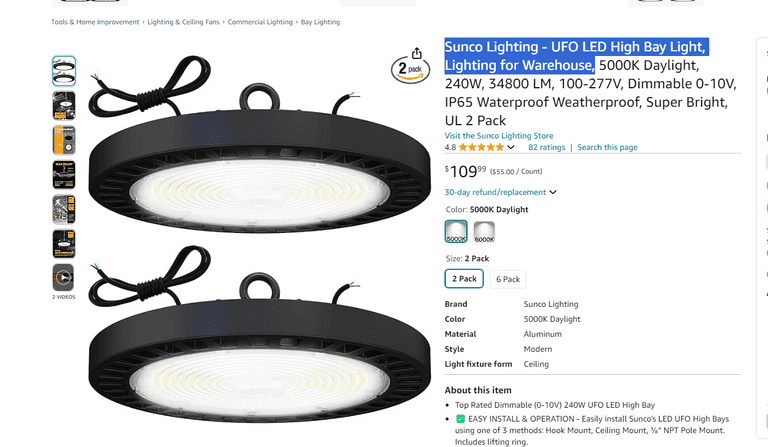 LED UFO High Bay Light , Like New