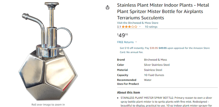 Stainless Plant Mister Indoor Plants , Open Box