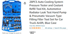 JIFEHO 28Pcs Auto Cooling System Pressure Tester & Coolant Refill Tool Kit , Open Box