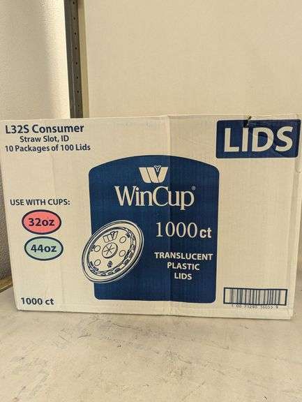 WinCup Translucent Plastic Lids for 32 oz & 44 oz Cups, 1000 Lids, Like New
