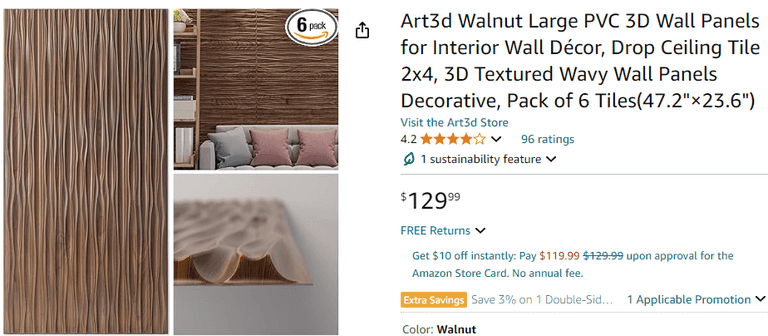 Art3d Walnut Large PVC 3D Wall Panels for Interior Wall Décor, 2' x 4 ...