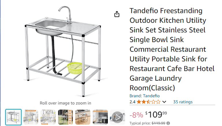 Utility Sink Tandefio Freestanding Outdoor Kitchen Set Stainless Steel ...
