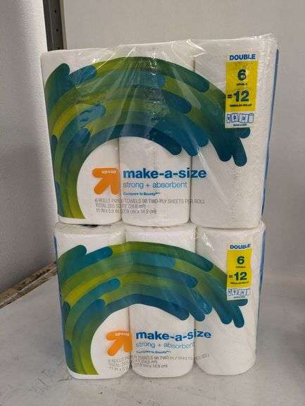 Up & Up Make-A-Size 2-Ply Paper Towels, 2 Packs of 6 Rolls, Like New