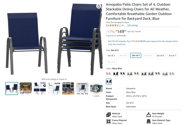 Amopatio Patio Chairs Set of 4, Like New