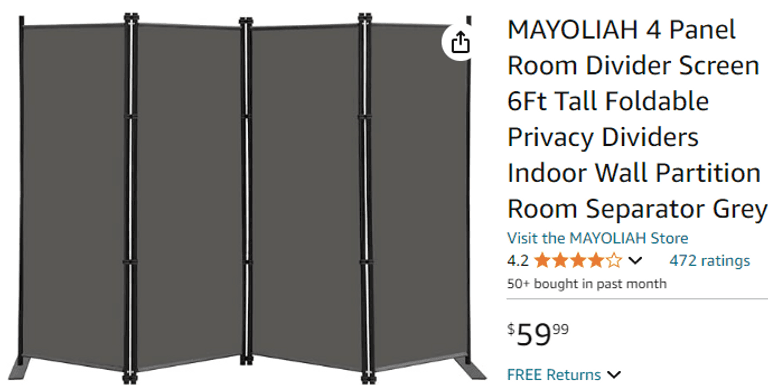 Giantex 4 Panel Room Divider With Rollers Grey- 5.7Ft Freestanding Folding Rolling Privacy Screen, 89" Wide Wall Partition Divider For Room Separation, Lightweight Portable Room Dividers With Wheels