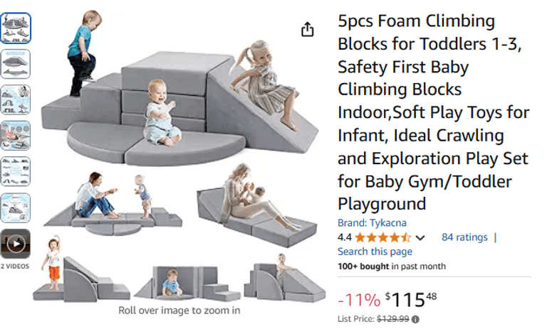 5pcs Foam Climbing Blocks for Toddlers 1-3, Safety First Baby Climbing ...