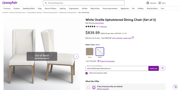 Joss & Main Oreille Upholstered Dining Chair Set | Open Box