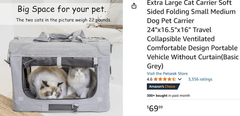 Petseek Extra Large Cat Carrier | Open Box | (See Condition Notes)